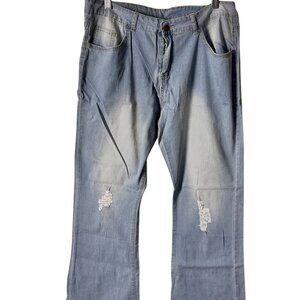 Womens Size XL Light Blue Distressed Straight-Leg Jeans With Pockets
